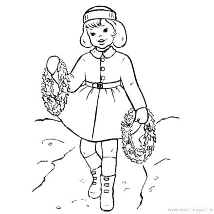 Free Girl with Two Christmas Wreaths Coloring Pages printable