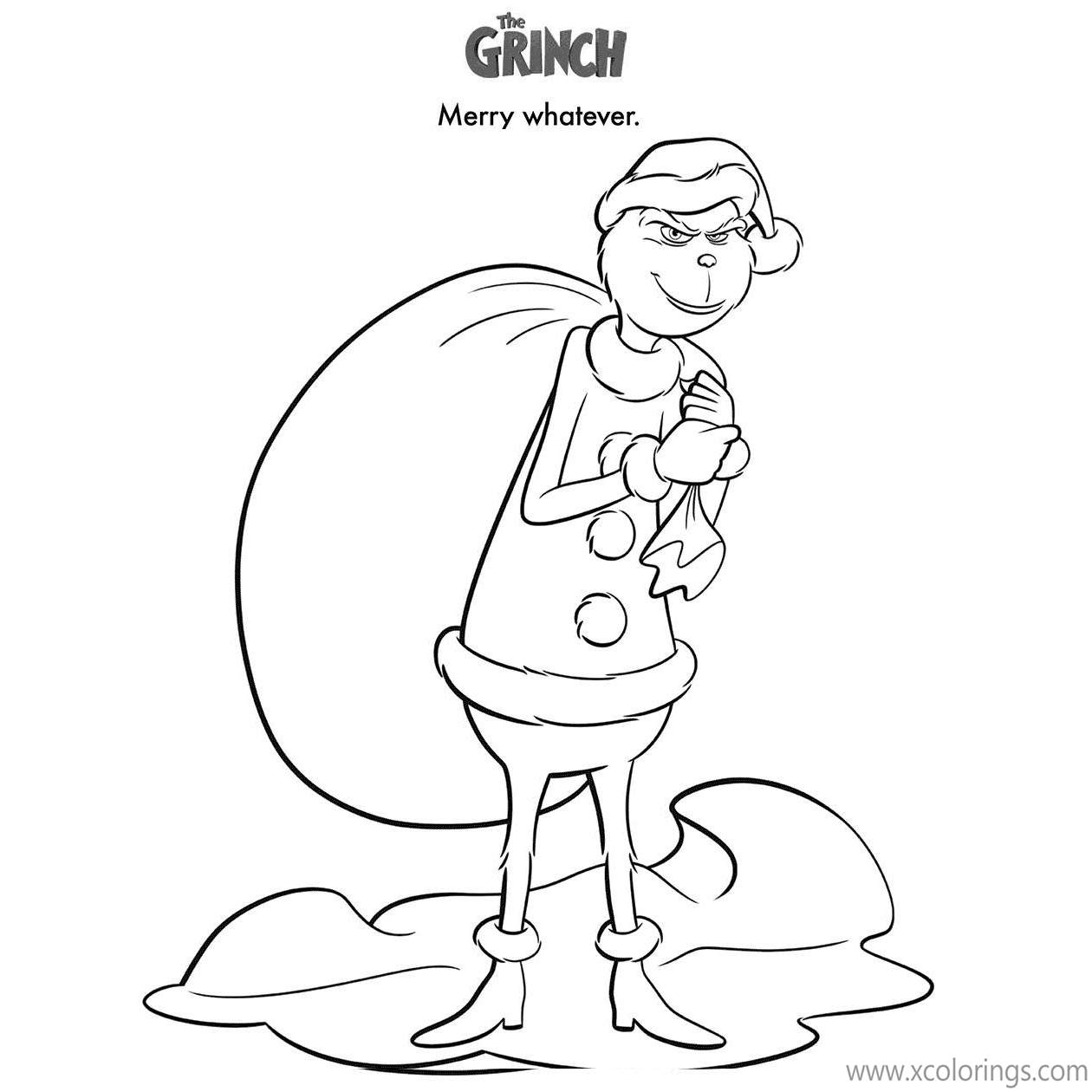 Free Grinch Coloring Pages Grinch with Bag printable
