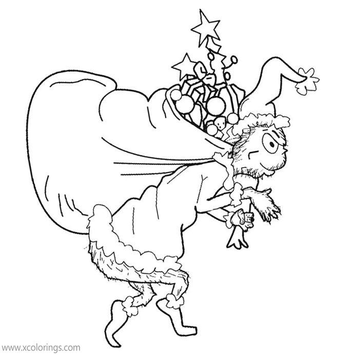 Free Grinch with Bag Coloring Pages printable