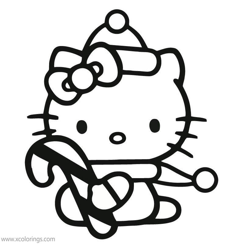 Free Hello Kitty Candy Cane Coloring Pages printable