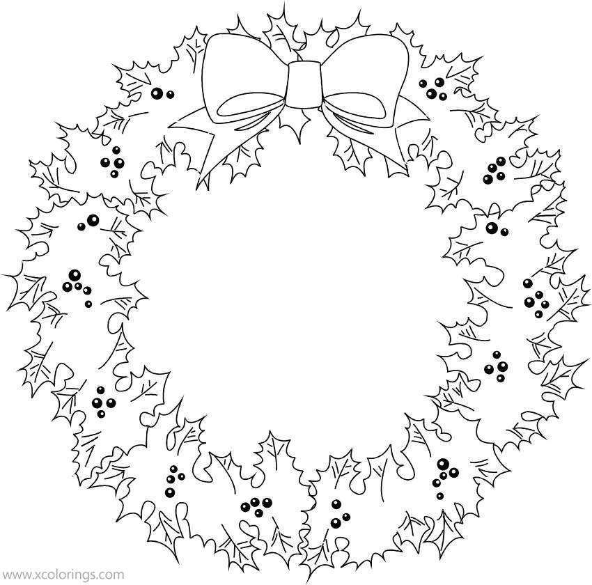 Free Holly Christmas Wreath Coloring Pages printable