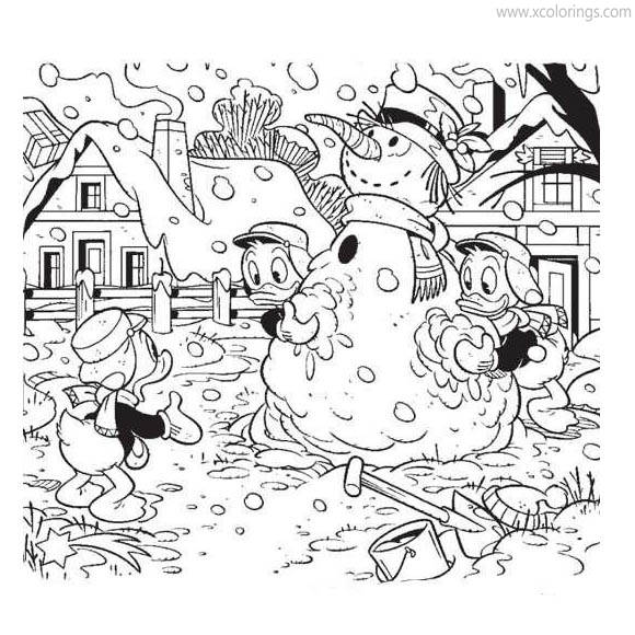 Free Huey Dewey and Louie Christmas Snowman Coloring Pages printable