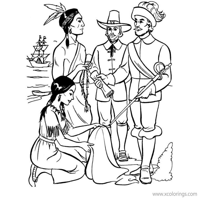 Free Indians and Pilgrims Coloring Pages printable
