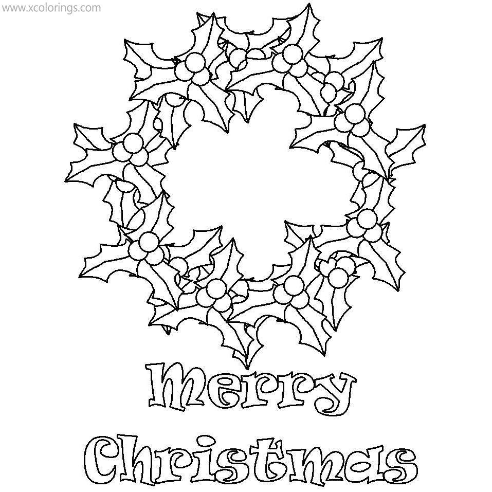 Free Merry Christmas Holly Wreath Coloring Pages printable