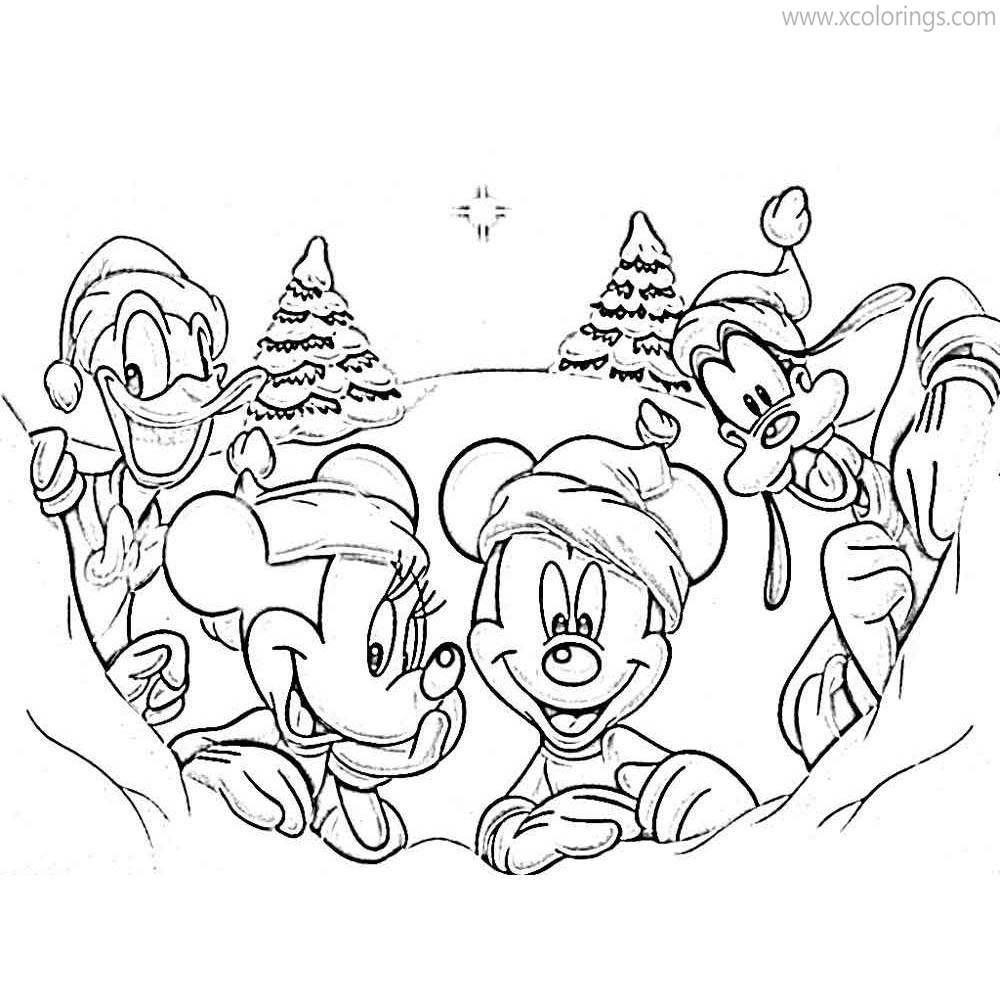 Free Mickey Minnie Goofy and Donald Christmas Coloring Pages printable