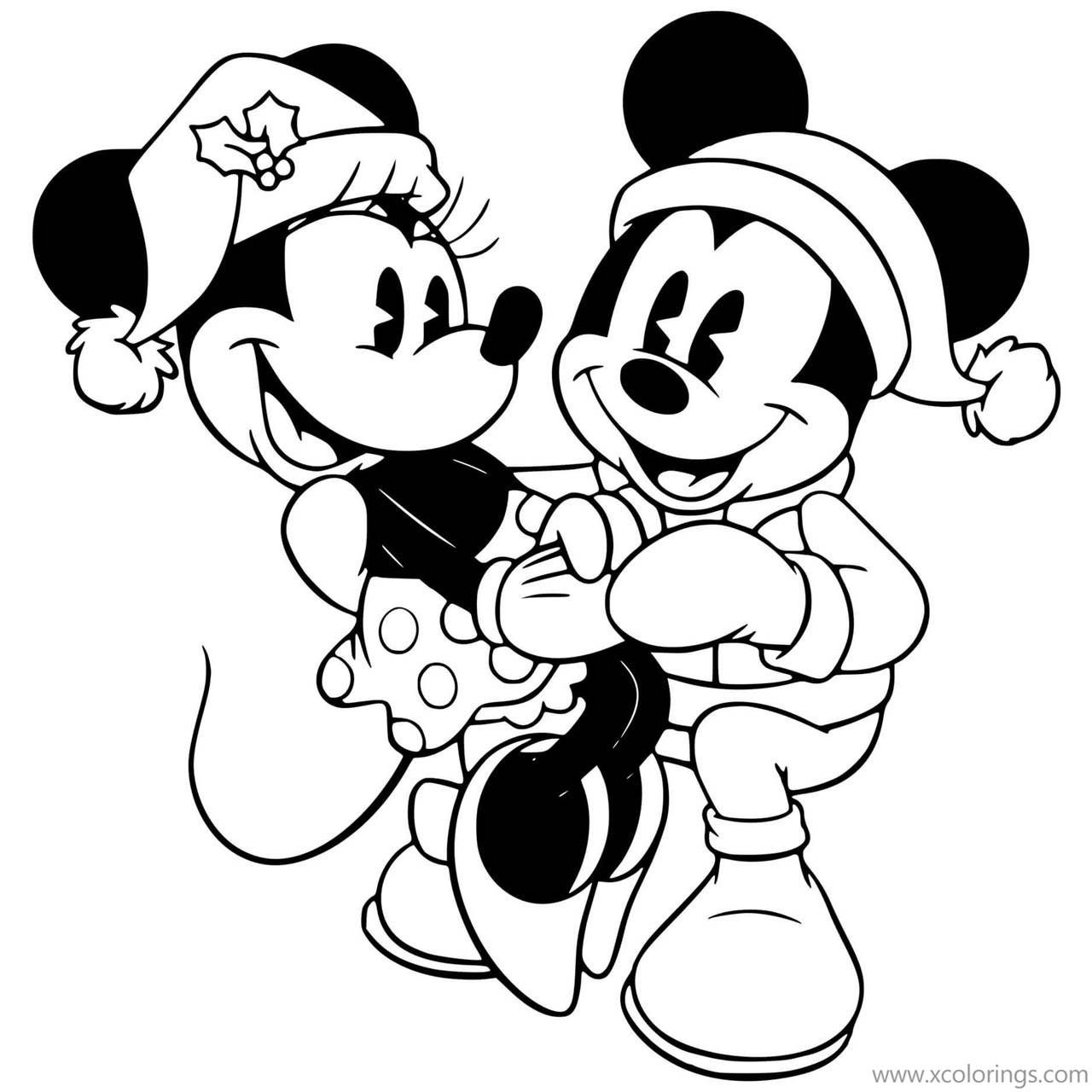 Free Mickey Mouse Christmas Coloring Pages Dancing with Minnie printable