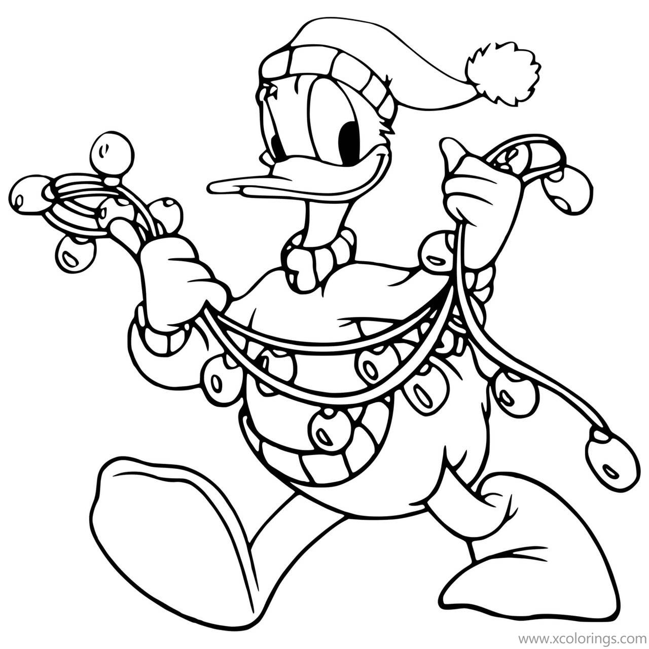 Free Mickey Mouse Christmas Coloring Pages Donald Ducks with Christmas Lights printable