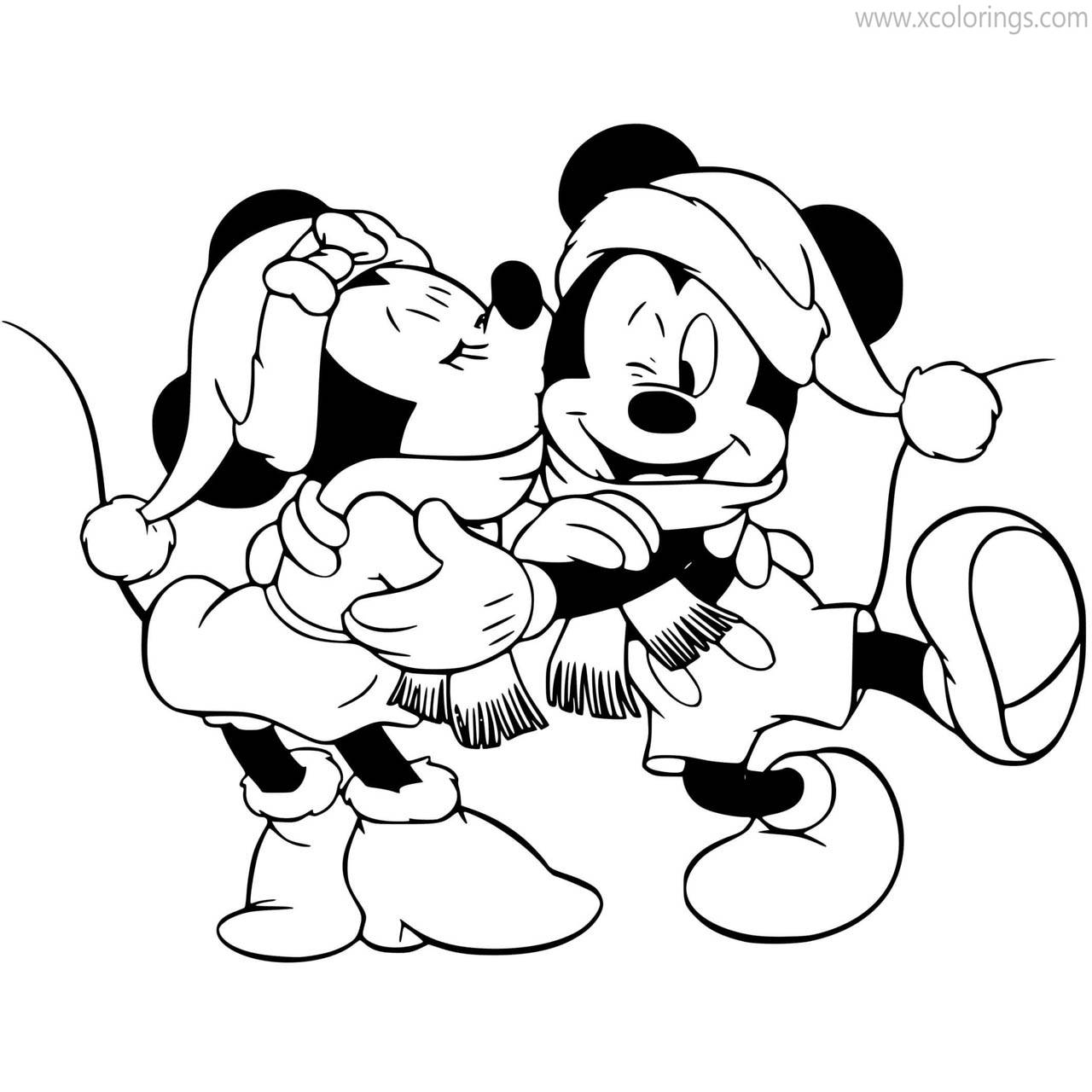 Free Mickey Mouse Christmas Coloring Pages Minnie Kissing Mickey printable