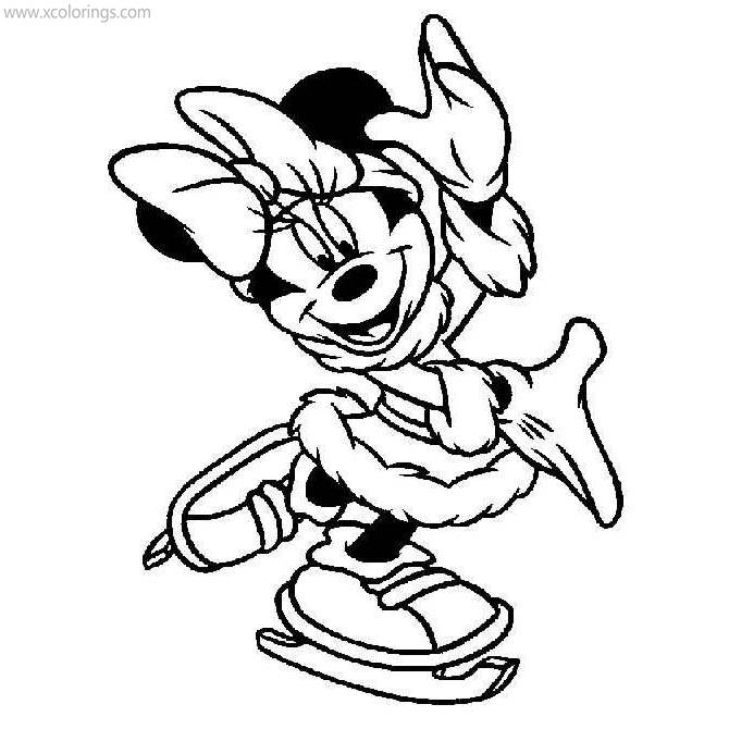 Free Mickey Mouse Christmas Coloring Pages  Minnie is Skating printable