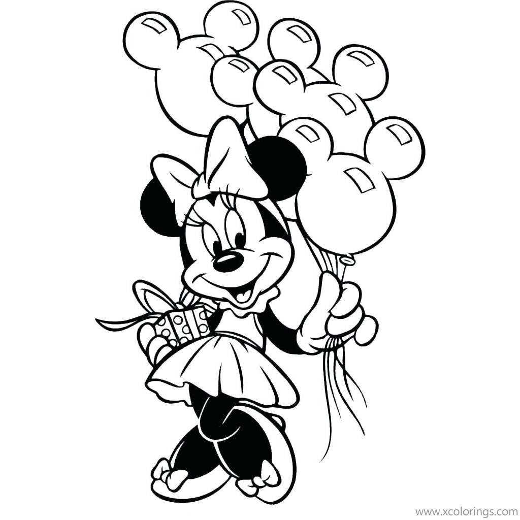 Free Mickey Mouse Christmas Coloring Pages Minnie with Christmas Gift printable