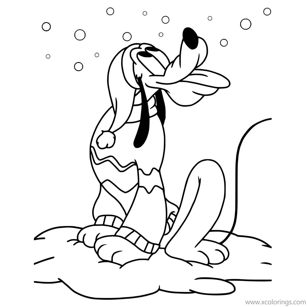 Free Mickey Mouse Christmas Coloring Pages Pluto and Snow printable