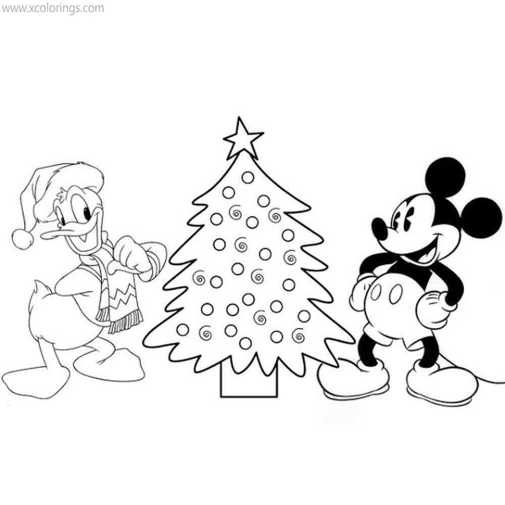 Free Mickey Mouse Christmas Coloring Pages  with Donald printable