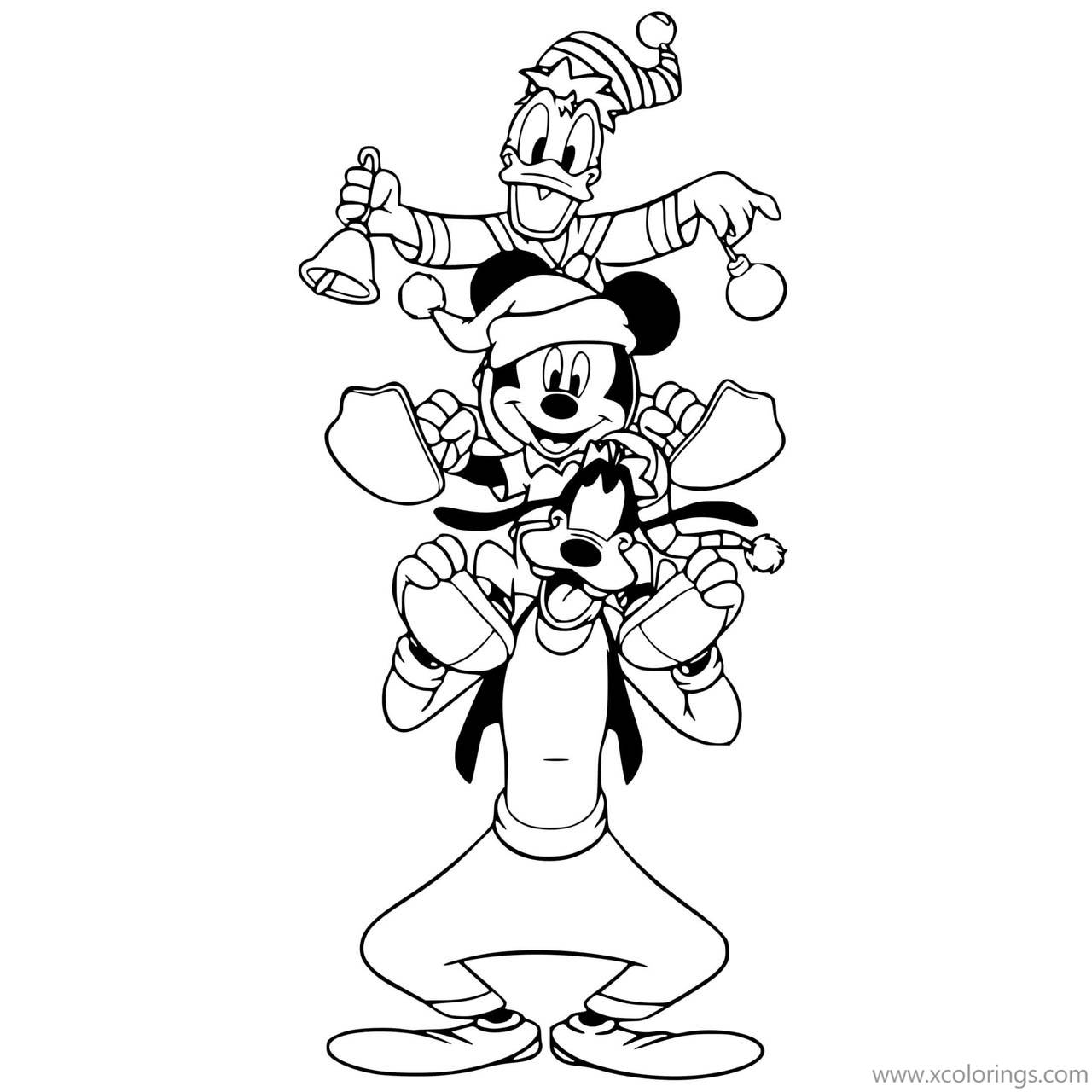 Free Mickey Mouse Christmas Coloring Pages with Goofy and Donald printable