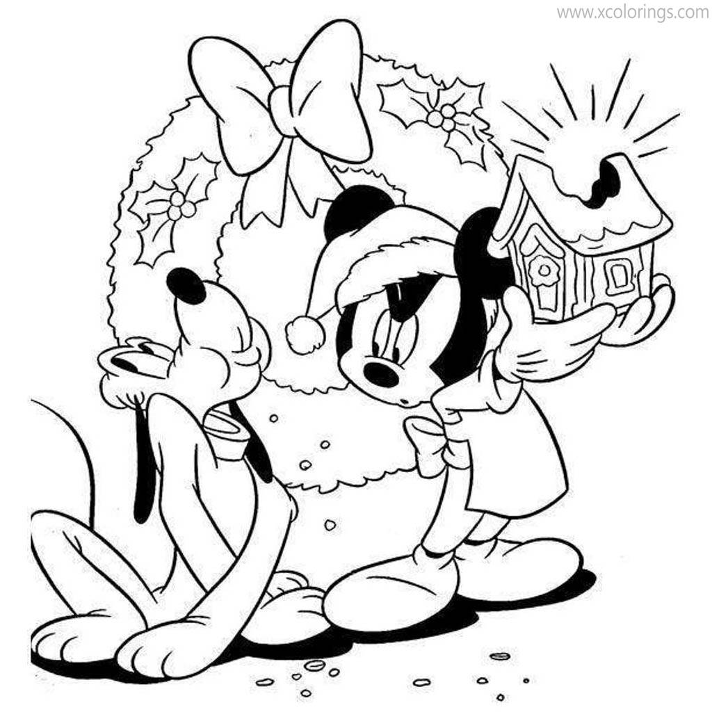 Free Mickey Mouse Christmas Gingerbread House Coloring Pages with Pluto printable