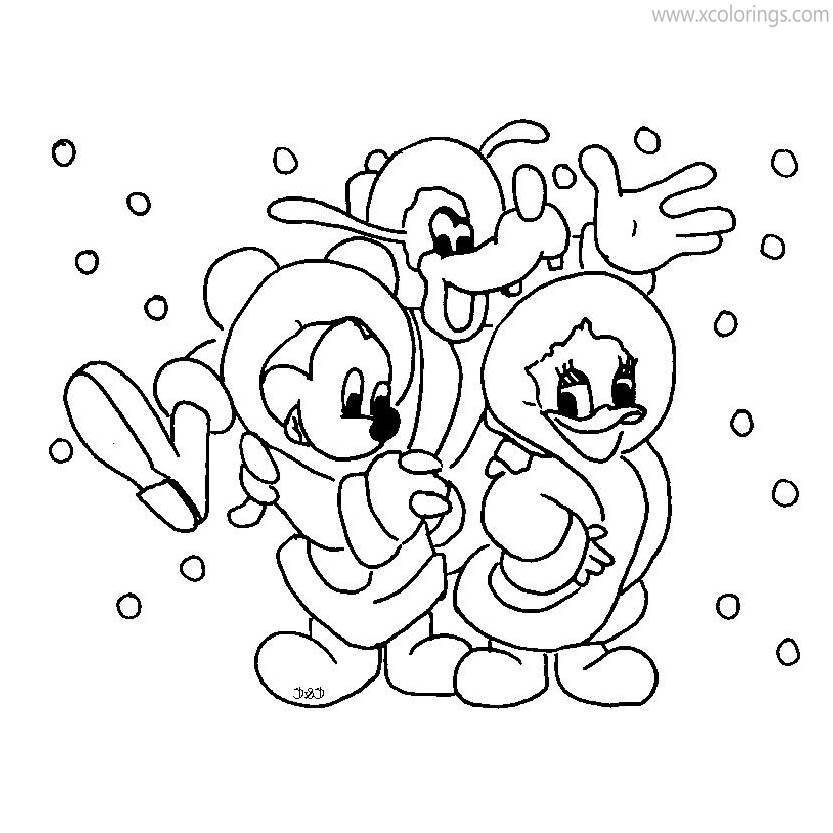 Free Mickey Mouse Christmas Snowing Coloring Pages printable
