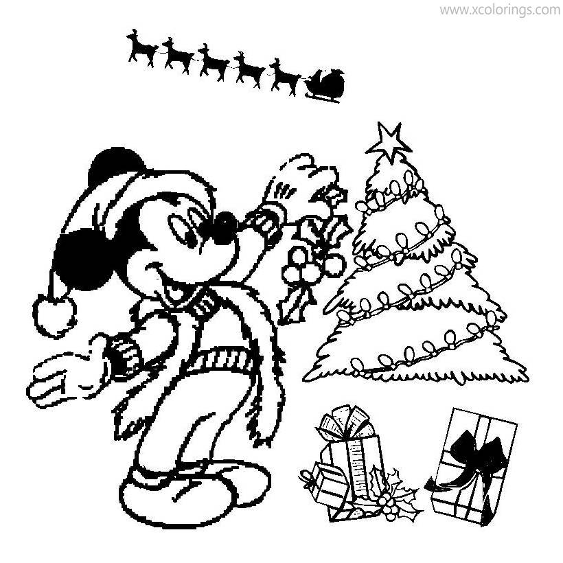 Free Mickey Mouse Decorating Christmas Tree Coloring Pages printable