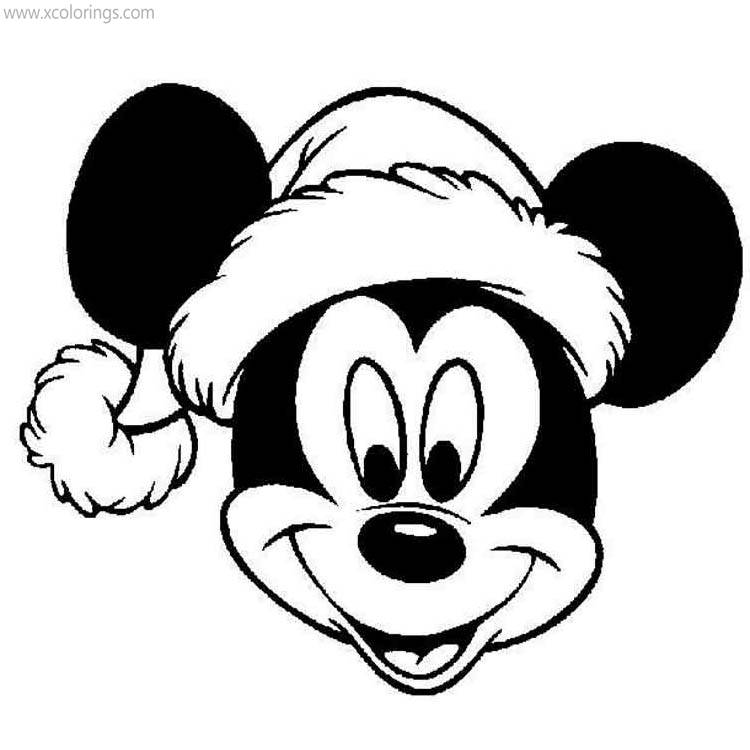 Free Mickey Mouse in Christmas HatColoring Pages printable