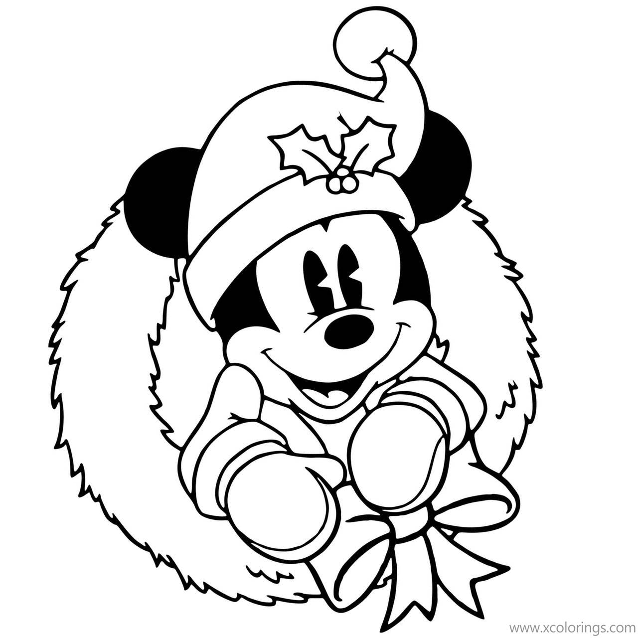 Free Mickey Mouse in Christmas Wreath Coloring Pages printable
