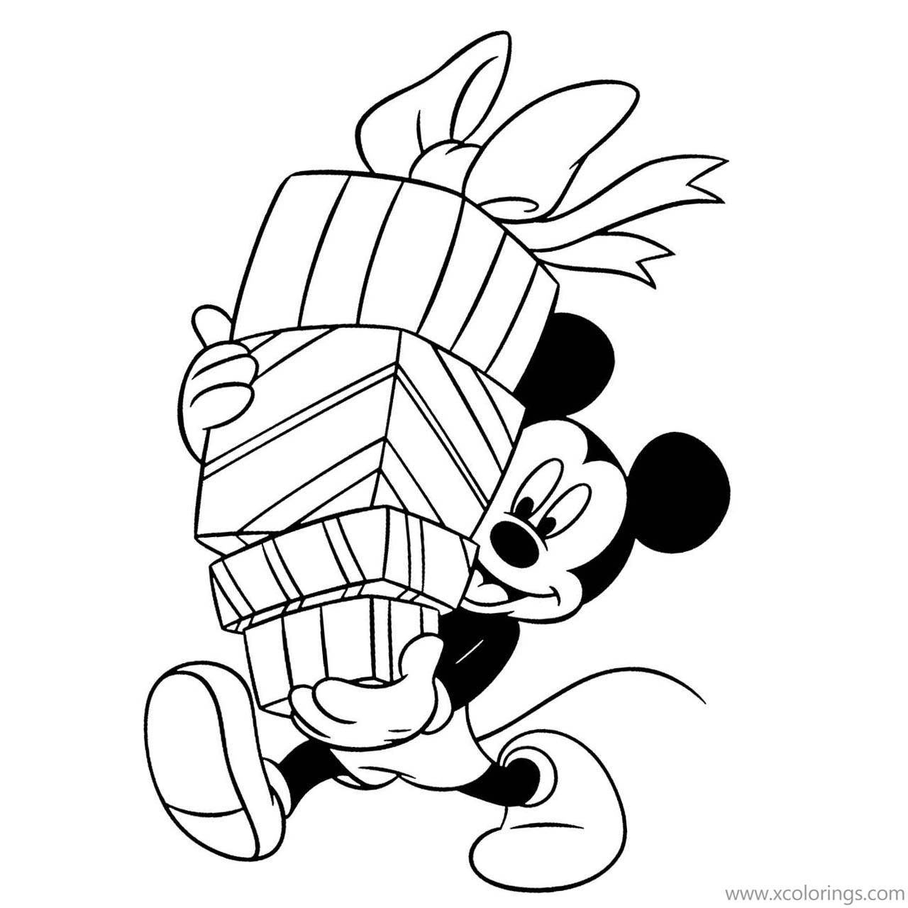 Free Mickey Mouse with Christmas Presents Coloring Pages printable