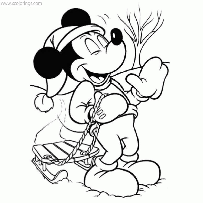 Free Mickey Mouse with Christmas Sleigh Coloring Pages printable