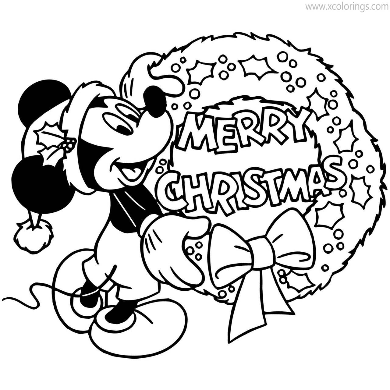 Free Mickey Mouses Christmas Wreath Coloring Pages Merry Christmas printable
