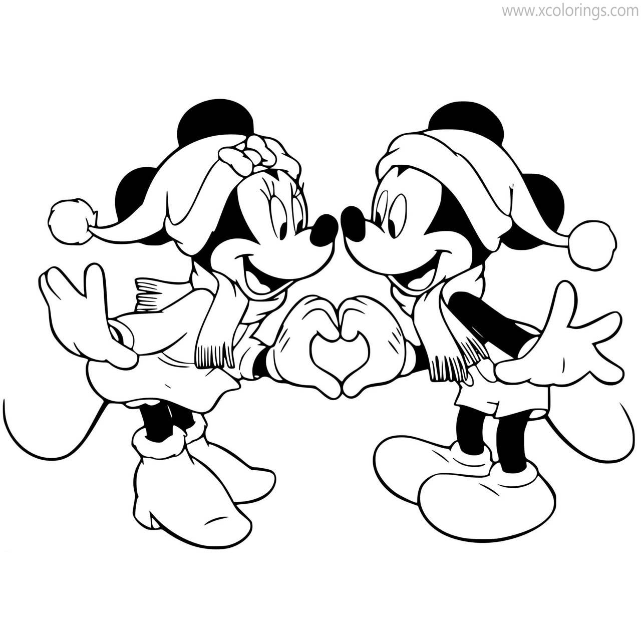 Free Mickey and Minnie Christmas Coloring Pages Forming A Heart printable
