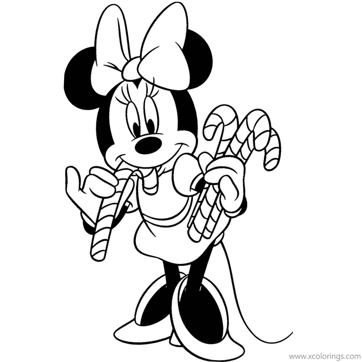 Free Minnie Mouse Christmas Candy Cane Coloring Pages printable
