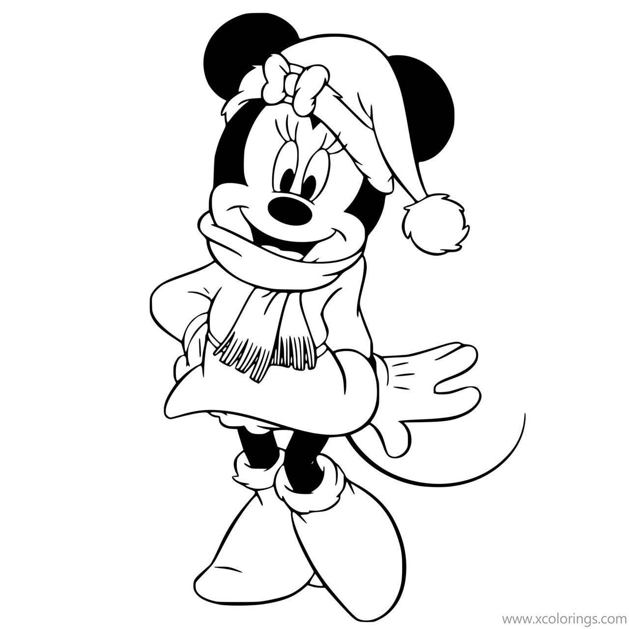 Free Minnie Mouse Christmas Coloring Pages with Santa Hat printable