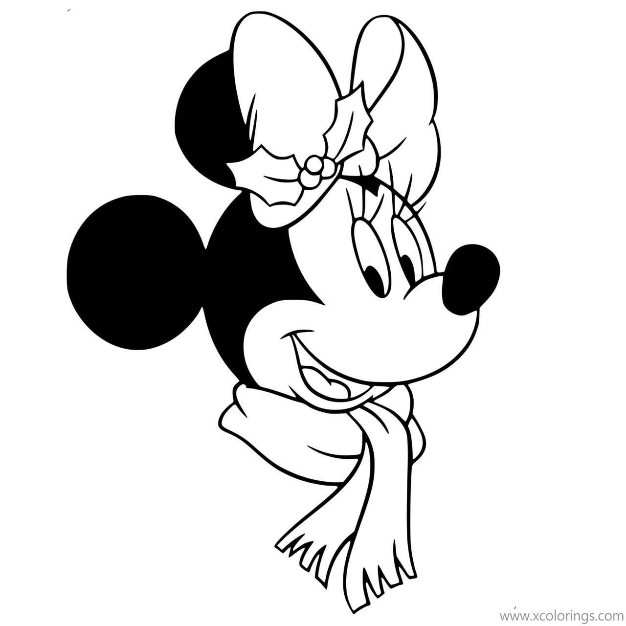 Free Minnie Mouse Christmas Holly Coloring Pages printable