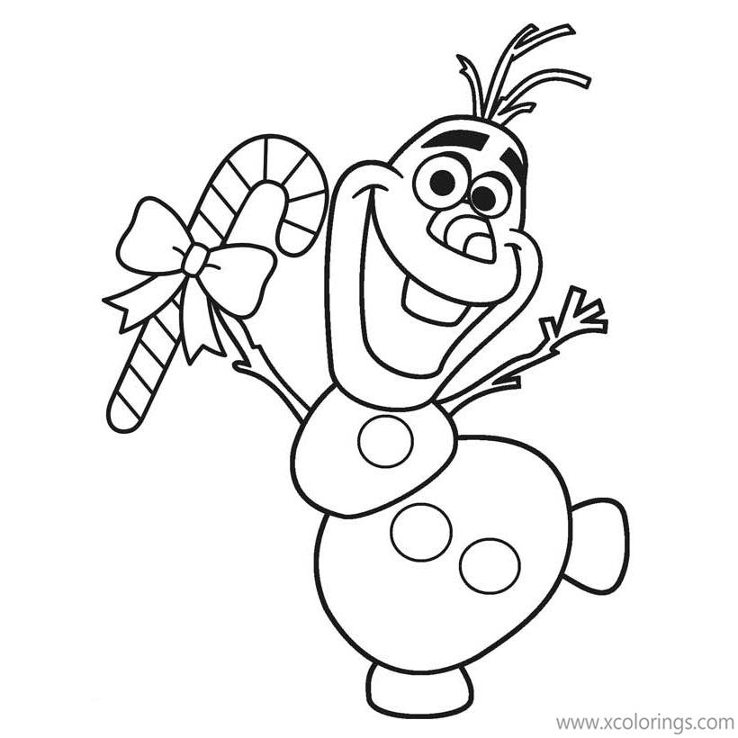Free Olaf and Candy Cane Coloring Pages printable