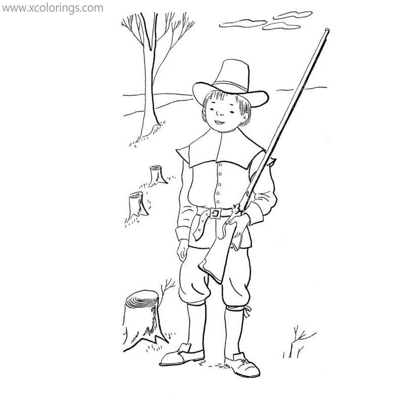 Free Pilgrim Boy Hunting Coloring Pages printable