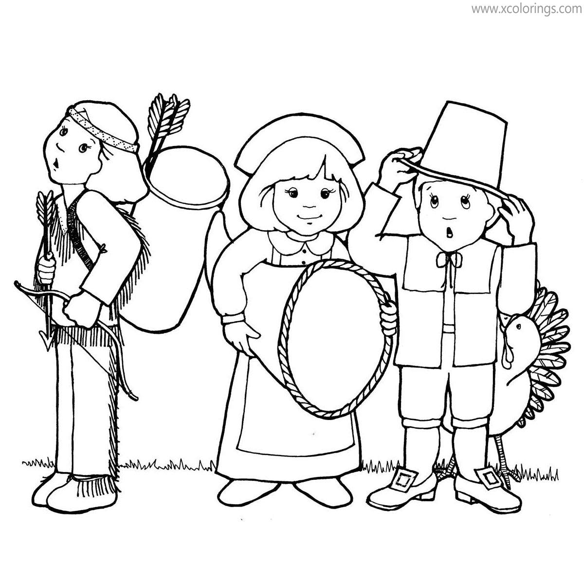 Free Pilgrim Coloring Pages Boy and Girl of Thanksgiving printable