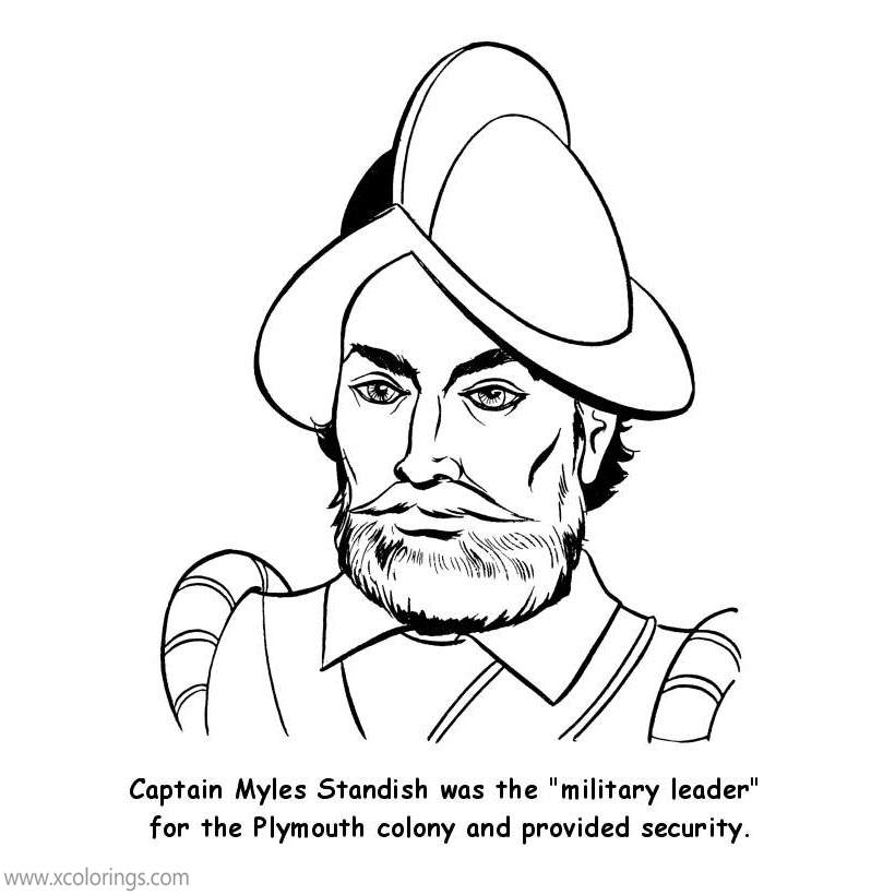 Free Pilgrim Coloring Pages Captain Myles Standish  printable