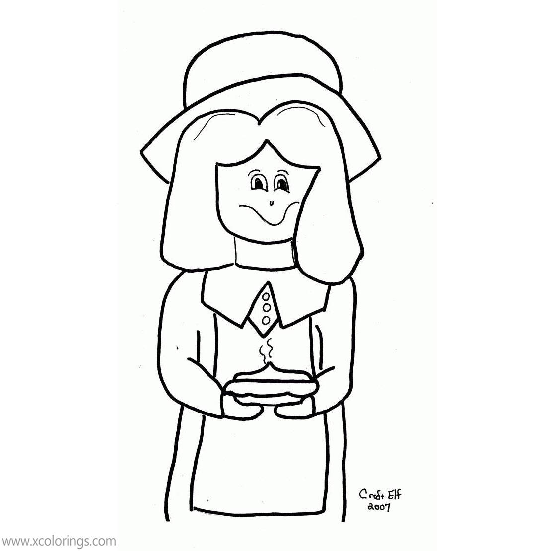 Free Pilgrim Coloring Pages Girl with Food printable