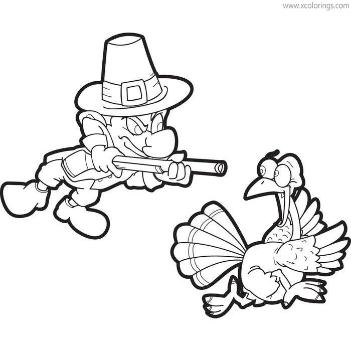 Free Pilgrim Coloring Pages Hunting Turkey printable