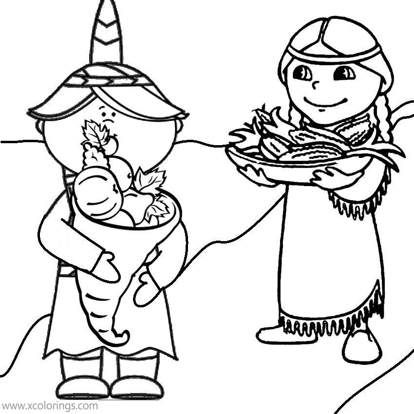 Free Pilgrim Coloring Pages Indian Boy and Girl printable