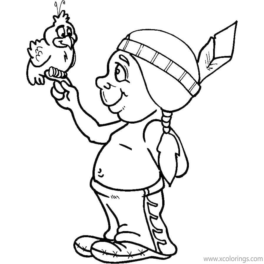 Free Pilgrim Coloring Pages Indian and Bird printable