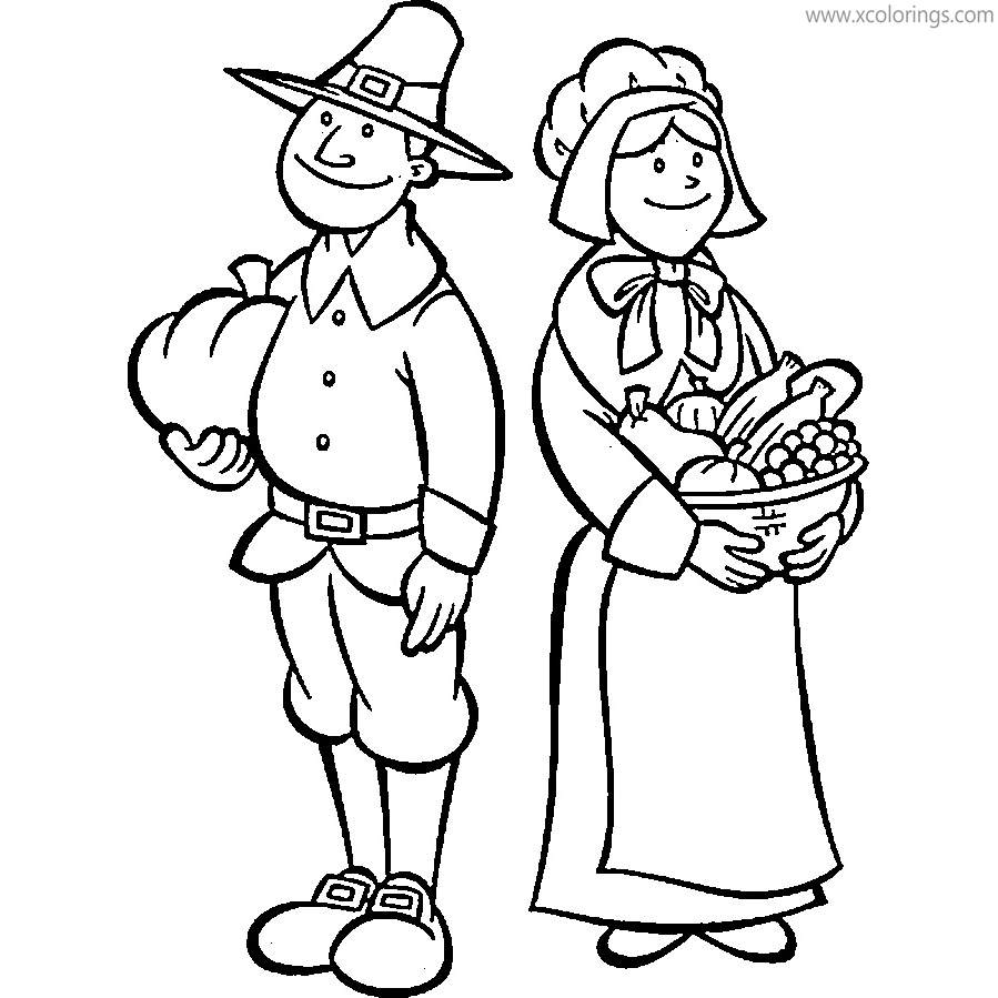 Free Pilgrim Coloring Pages Man and Woman Harvest printable