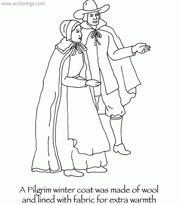Free Pilgrim Coloring Pages Pilgrims with Winter Coat printable