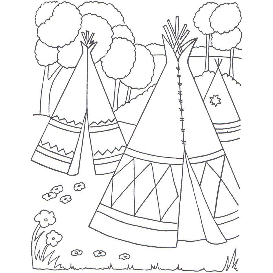 Free Pilgrim Coloring Pages Tent of Indians printable