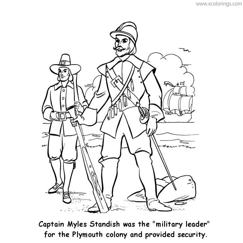 Free Pilgrim Coloring Pages The Leader Myles Standish printable