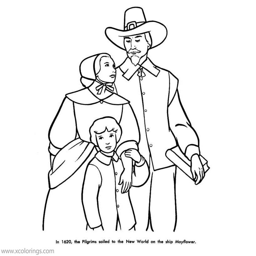 Free Pilgrim Family Coloring Pages printable