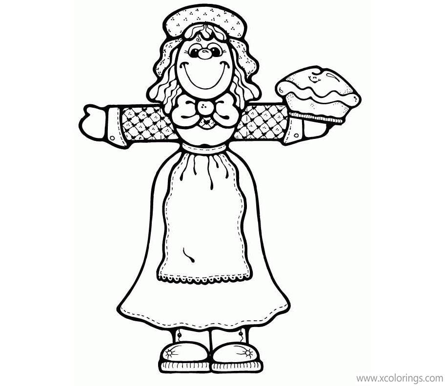 Free Pilgrim Girl with Cake Coloring Pages printable