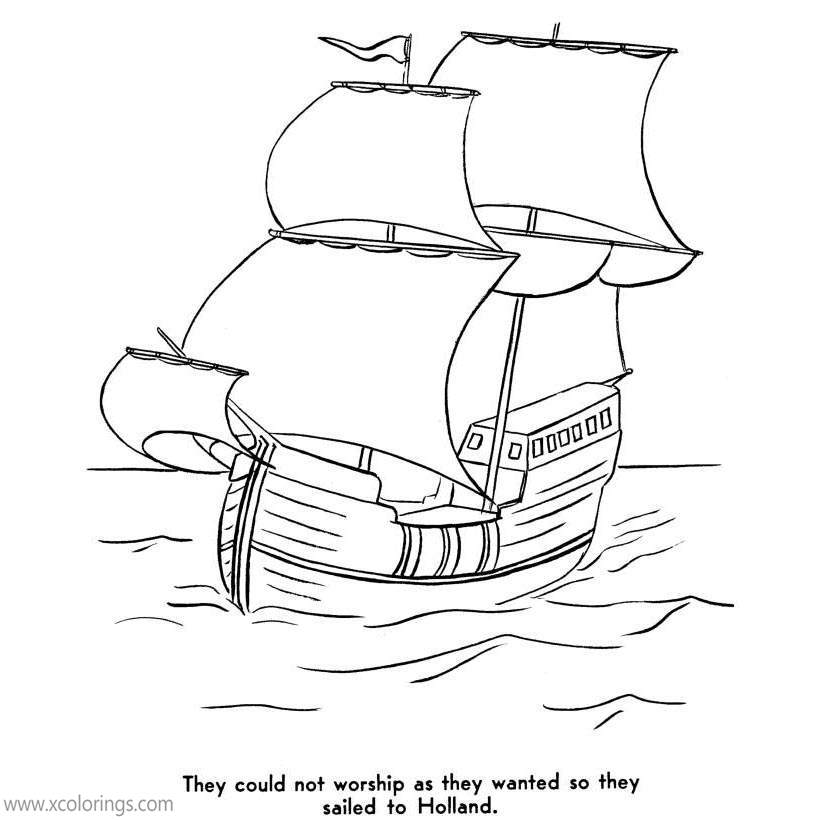 Free Pilgrim History Coloring Pages Mayflower On the Sea printable