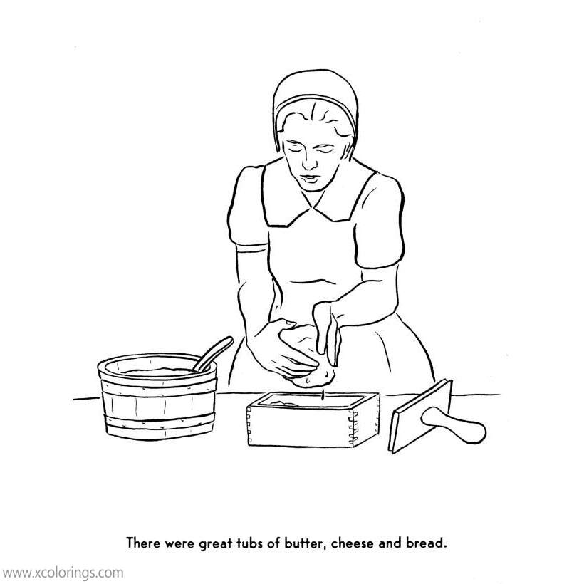 Free Pilgrim Woman Making Food Coloring Pages printable