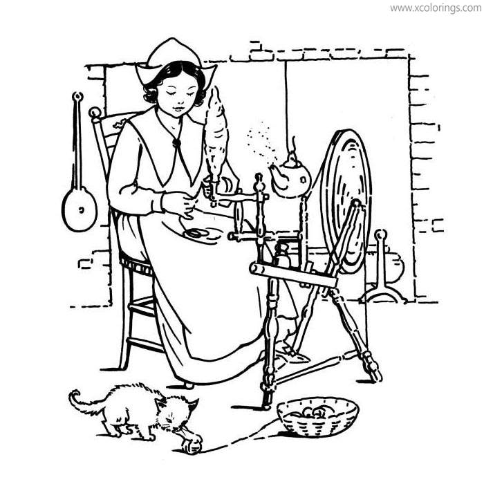 Free Pilgrim Woman Working Coloring Pages printable