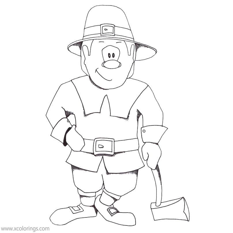 Free Pilgrim with An Axe Coloring Pages printable
