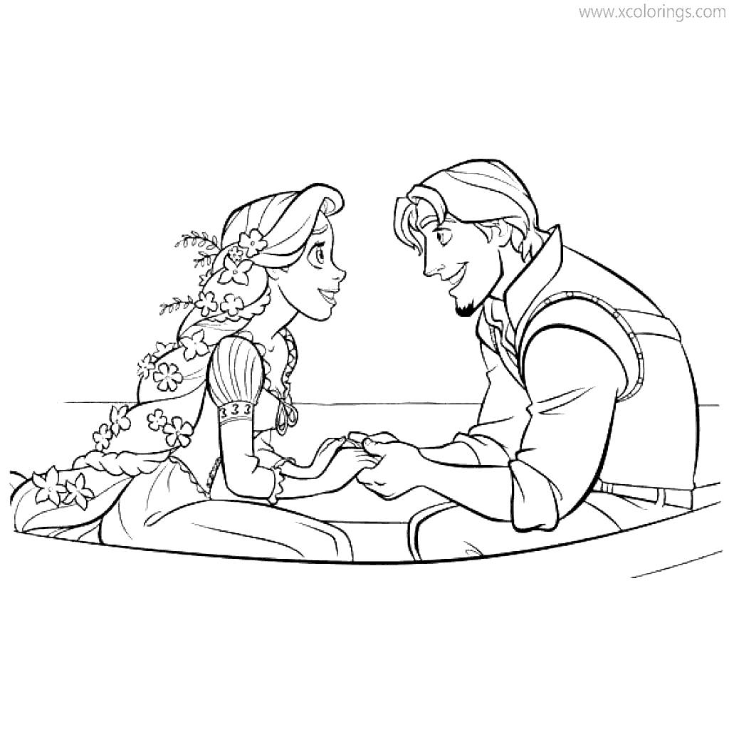 Princess Rapunzel And Flynn On The Boat Coloring Pages XColorings