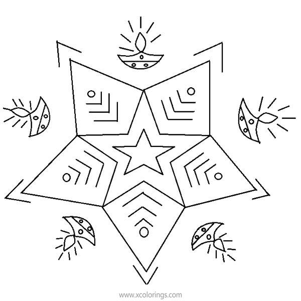 Free Rangoli Coloring Pages Star and Light printable
