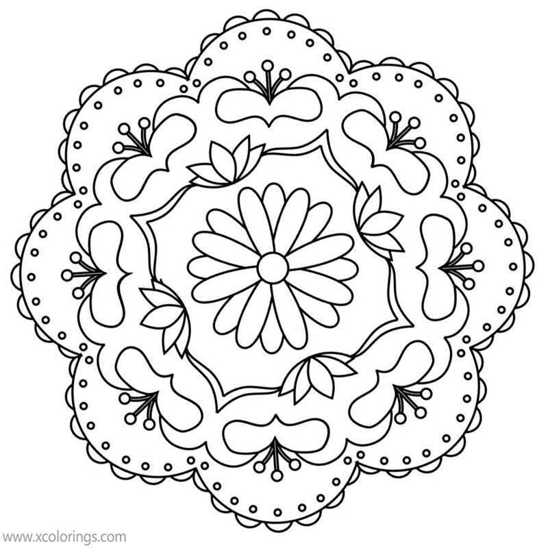 Free Rangoli Coloring Pages with Flowers printable
